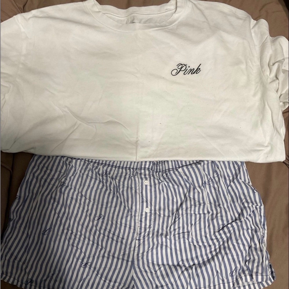 Victoria's Secret White and Blue Pajama Set